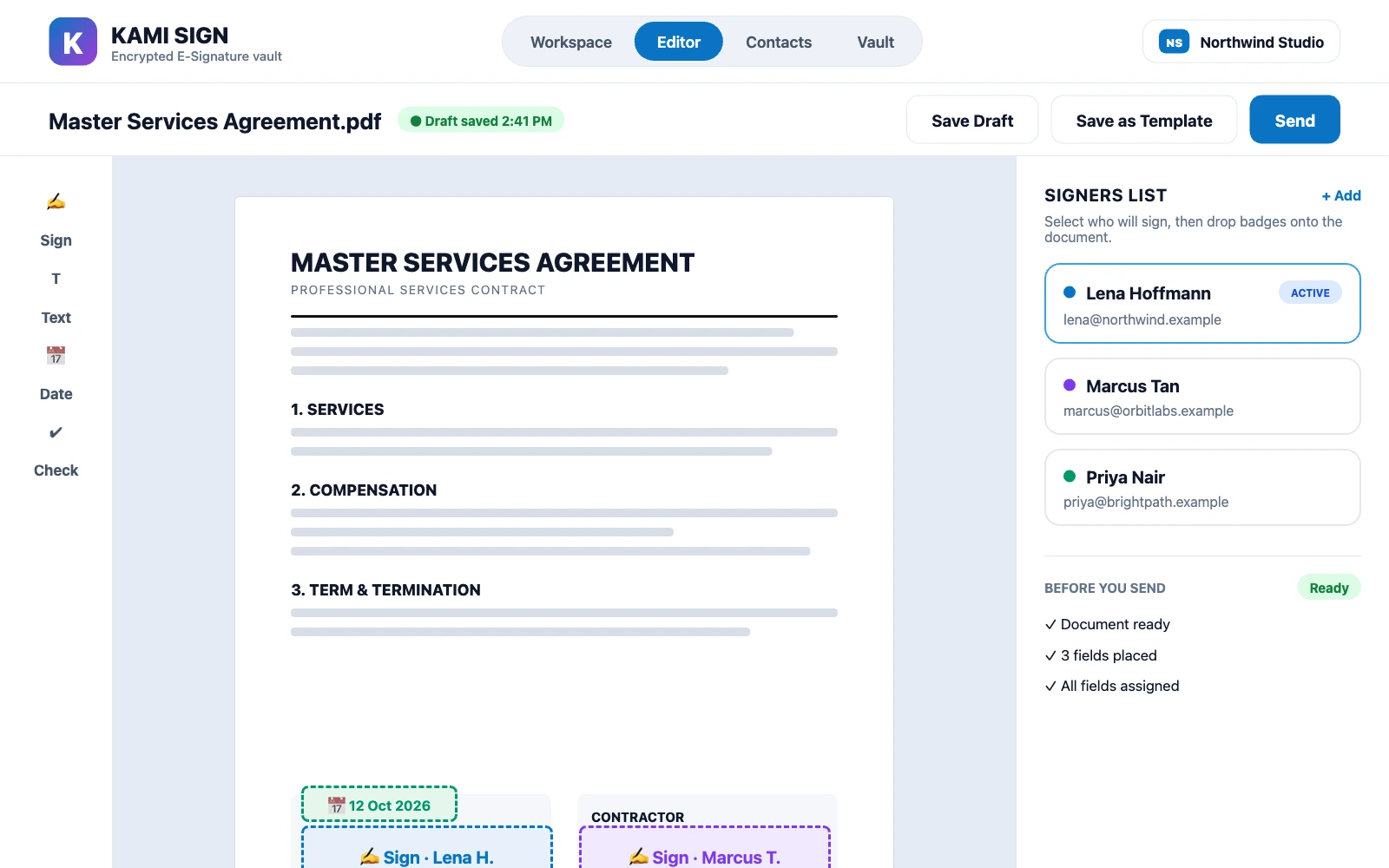KamiSign document editor