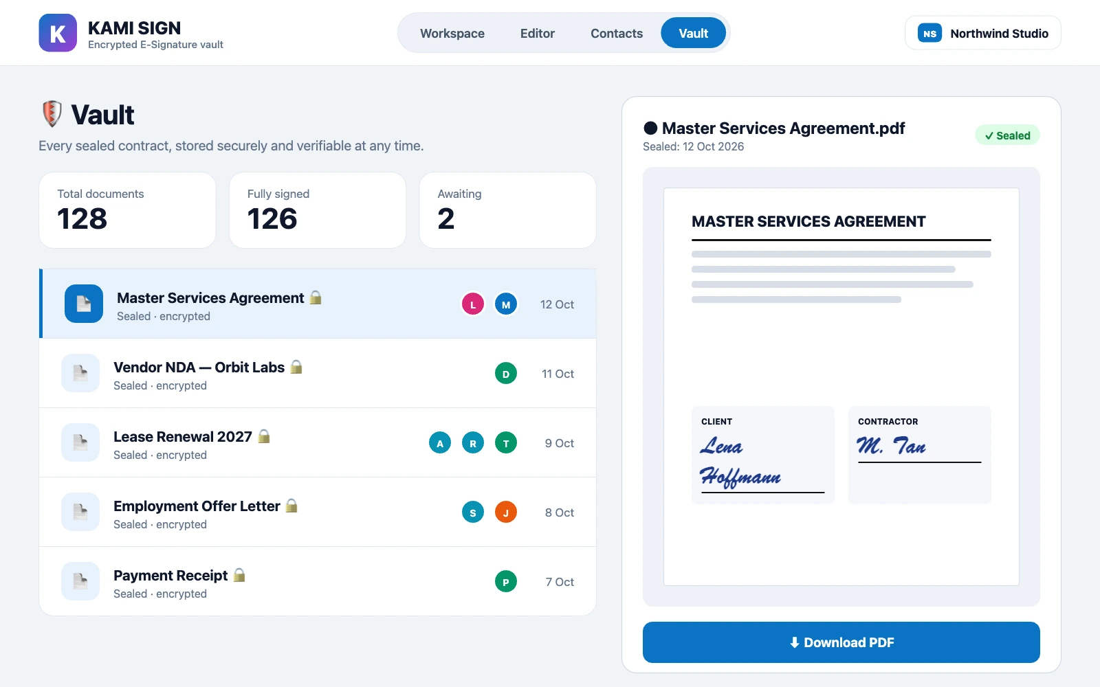 KamiSign private vault